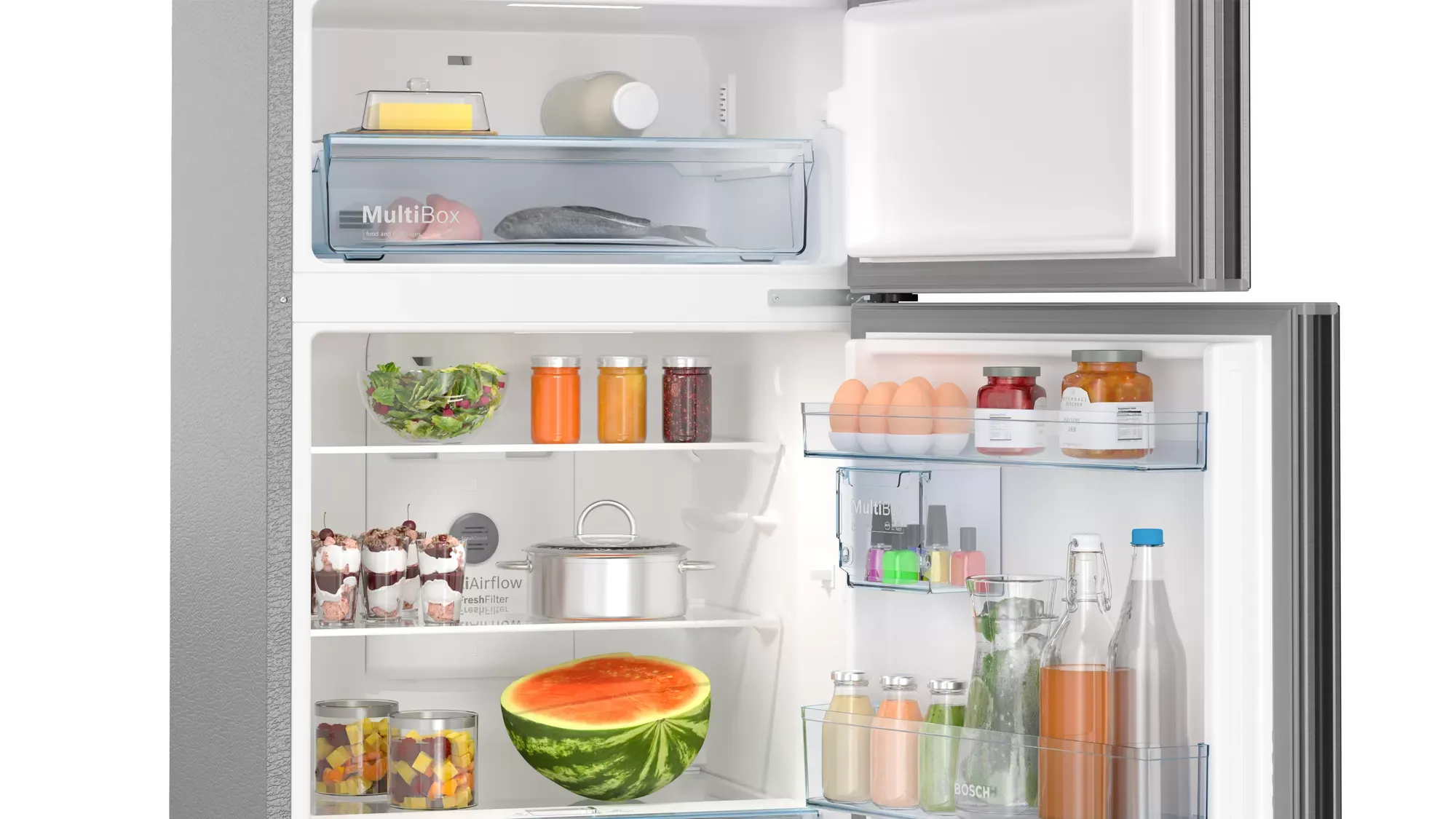 BOSCH Serie 6 CMC36S05NI 364 Litres Frost Free Vario Inverter Triple Door Refrigerator Sparkly Steel